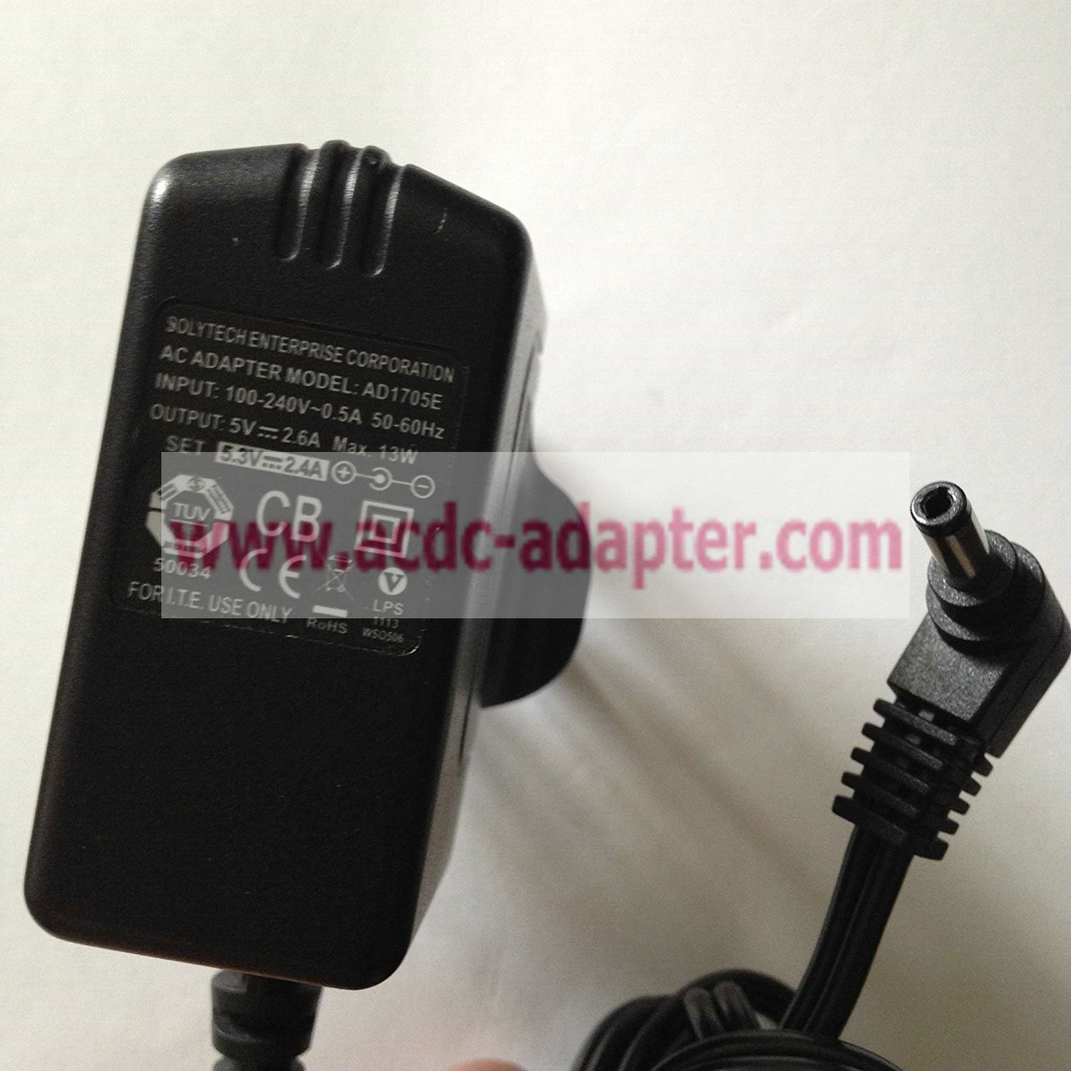 NEW SOLYTECH ENTERPRISE CORPORATION 5V 2.6A SET 5.3V,2.4A 13W MAX, AD1705E ac adap NEW SOLYTECH ENTERPRISE CORPORATION 5V 2.6A SET 5.3V,2.4A 13W MAX, AD1705E ac adap